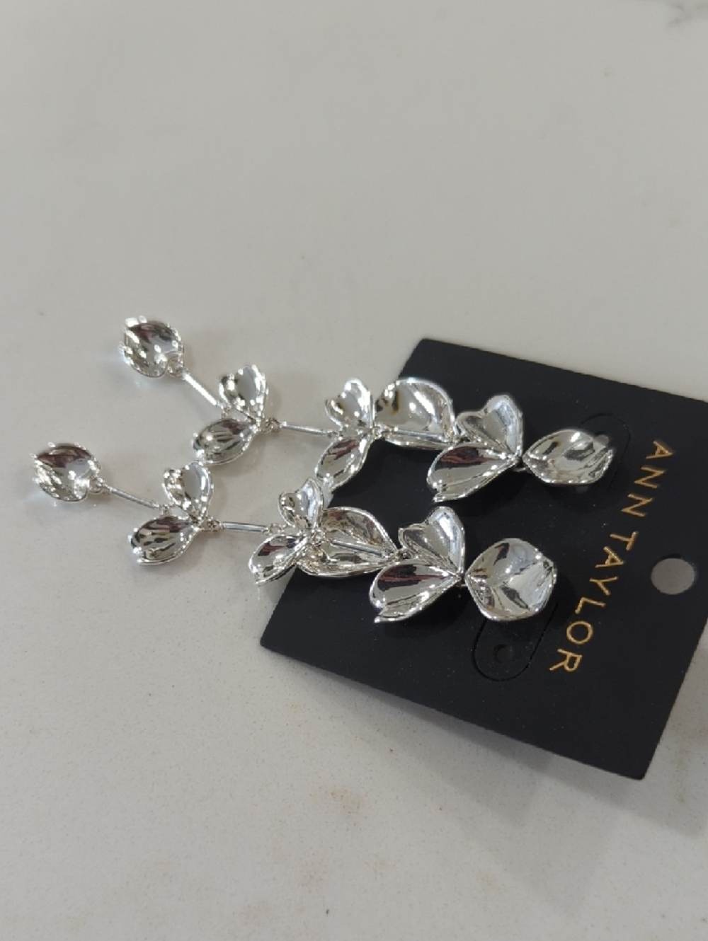Ann Taylor Silver Multi-Tier Floral Drop Earrings - Picture 4 of 8